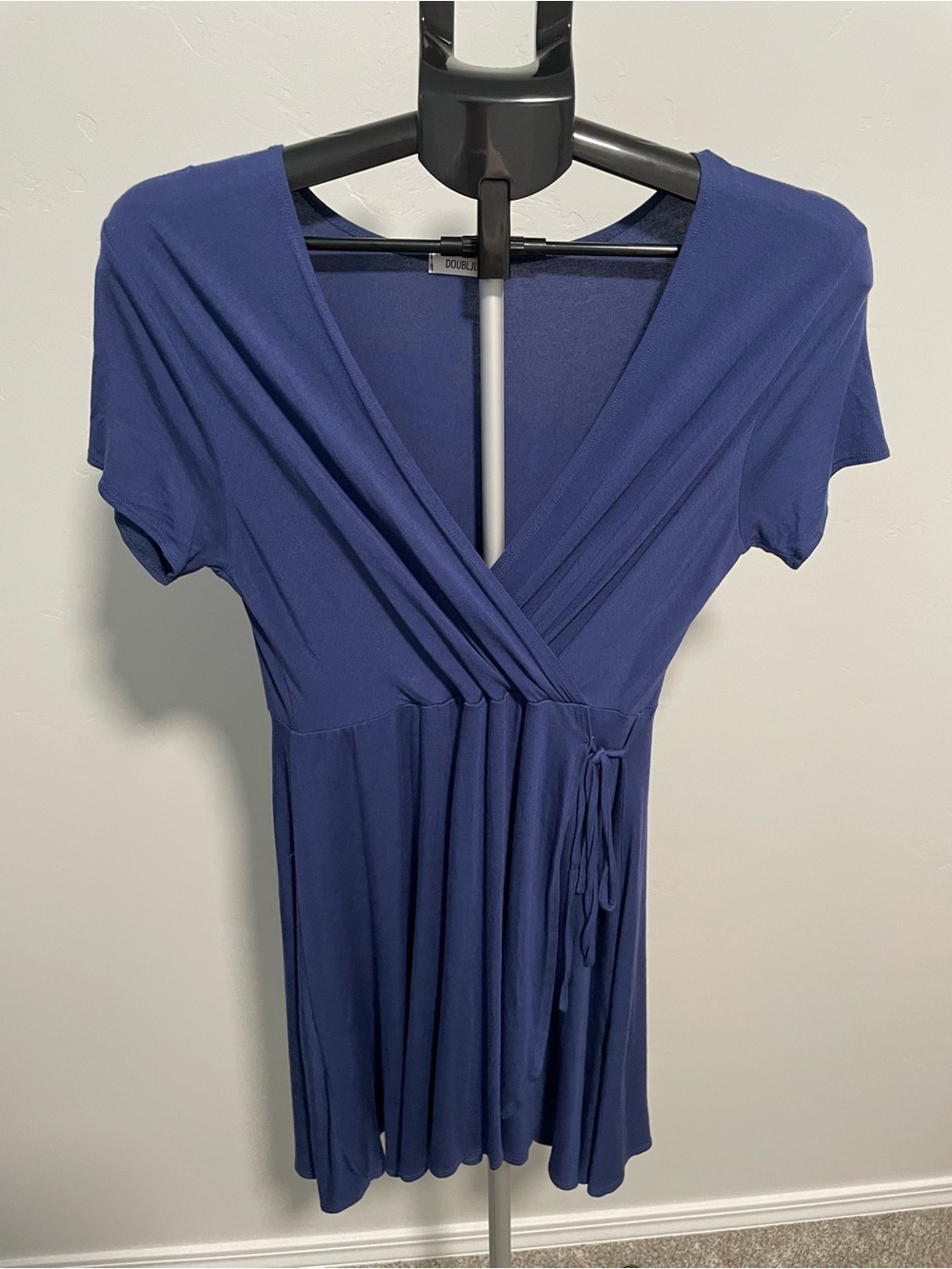 Doublju Navy Wrap-Style Midi Dress Size Large
